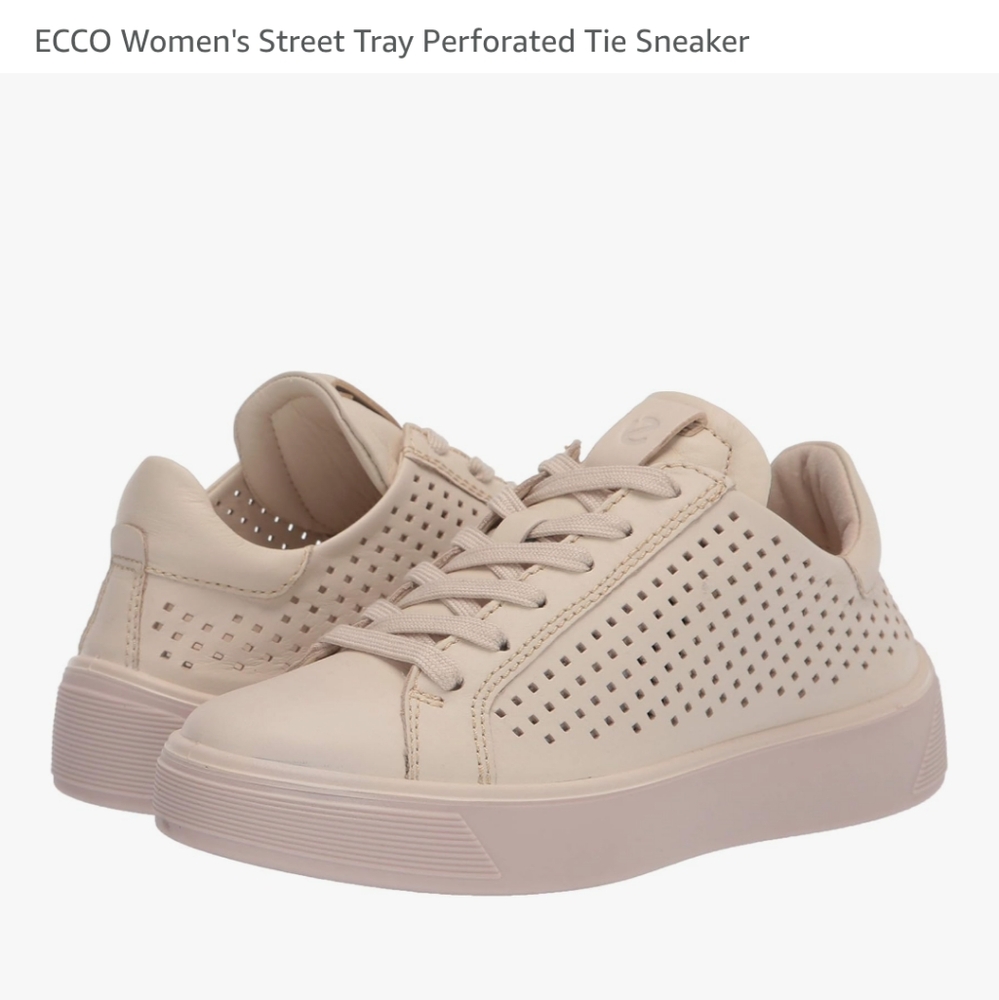Ecco Street Tray Perforated Tie Sneaker,‎ Cream Color, Euro 39, Women Size 8/8.5